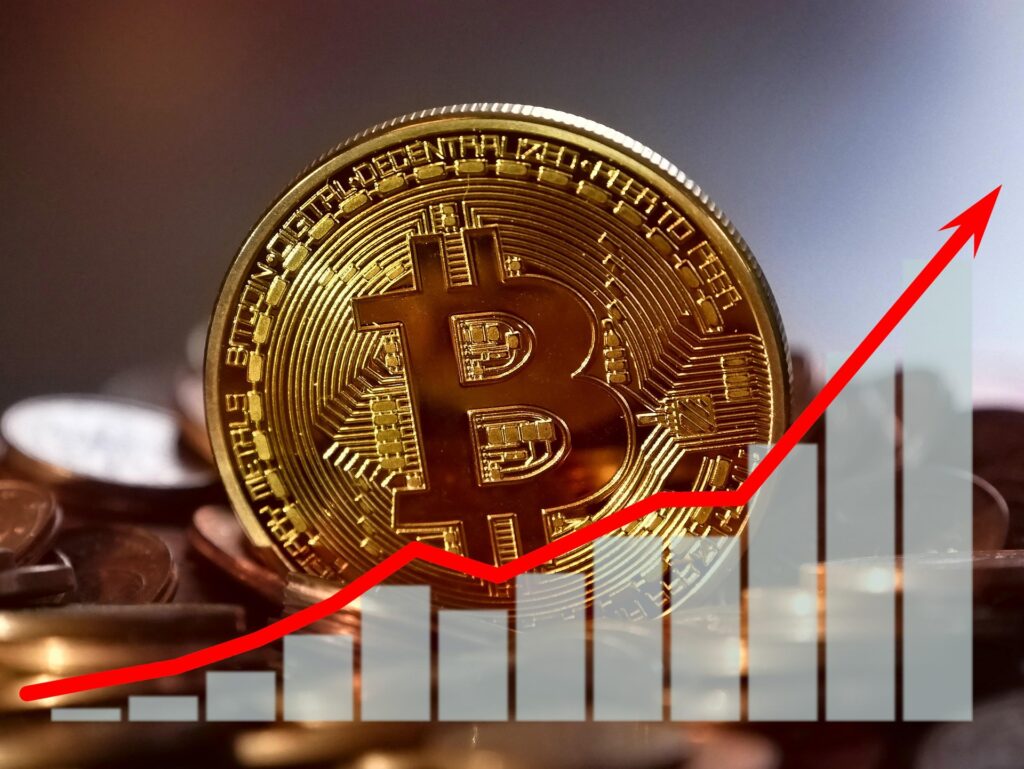 Bitcoin price chart showing upward trend”